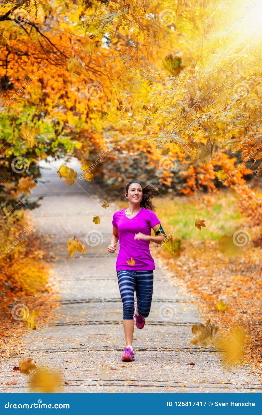 Woman Running in a Park during Autumn Time Stock Image - Image of ...