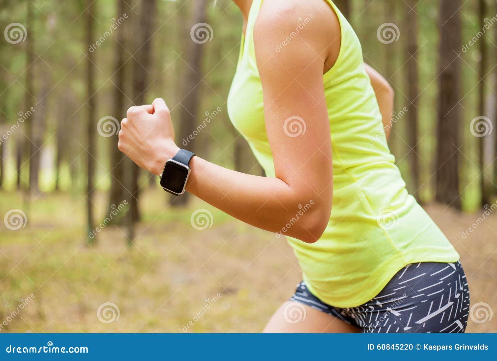 Woman Running Smartwatch Stock Image of closeup, lifestyle: 60845220