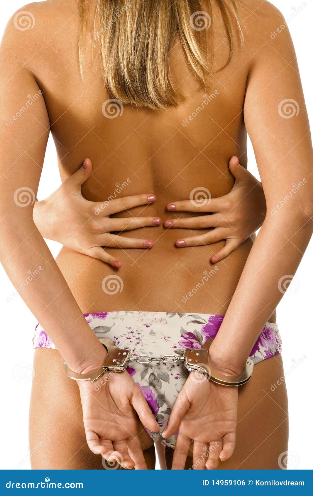 woman`s back with handcuff