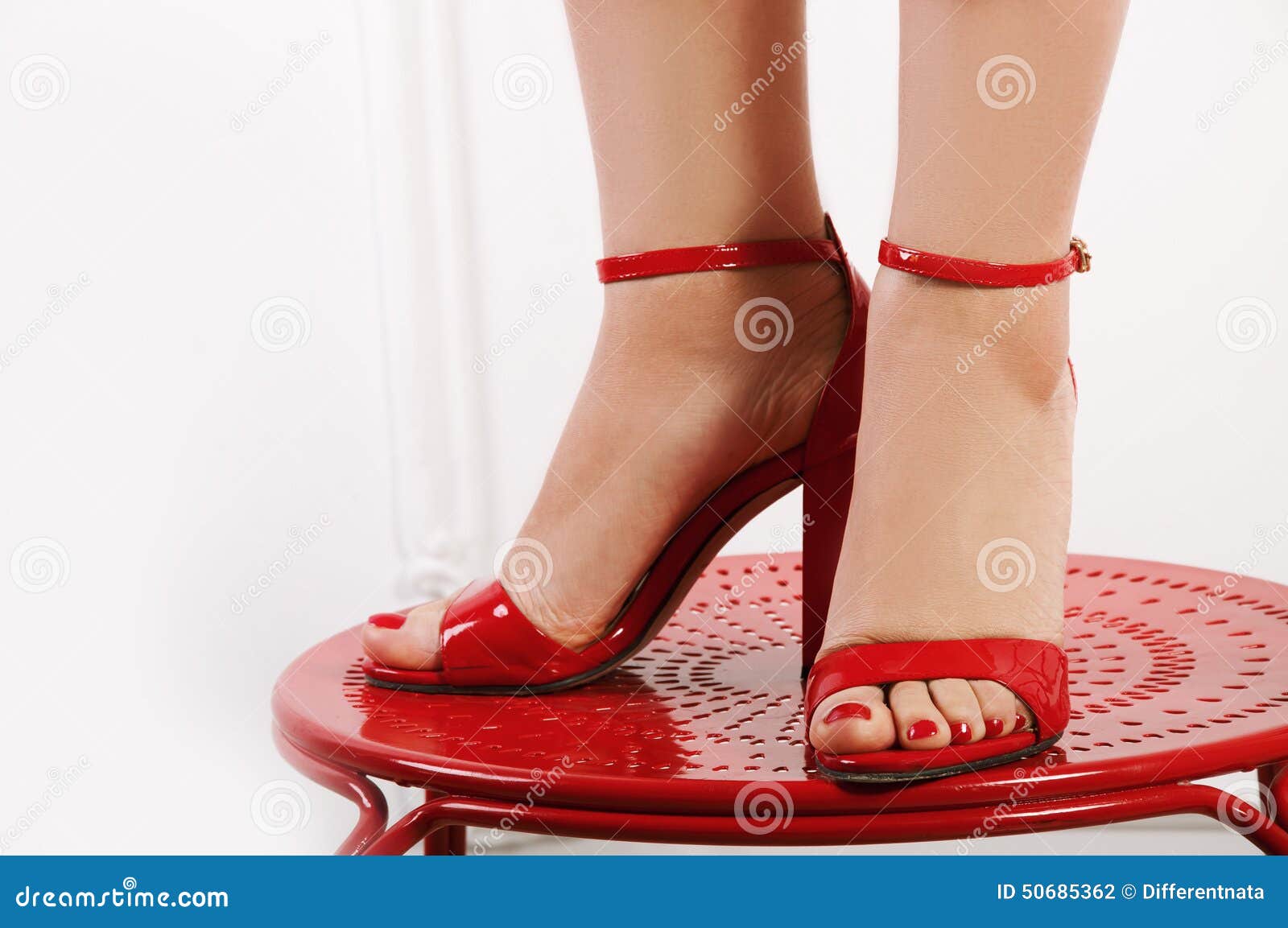 Woman S Bare Feet in Red Peep-toes Stock Photo - Image of background ...