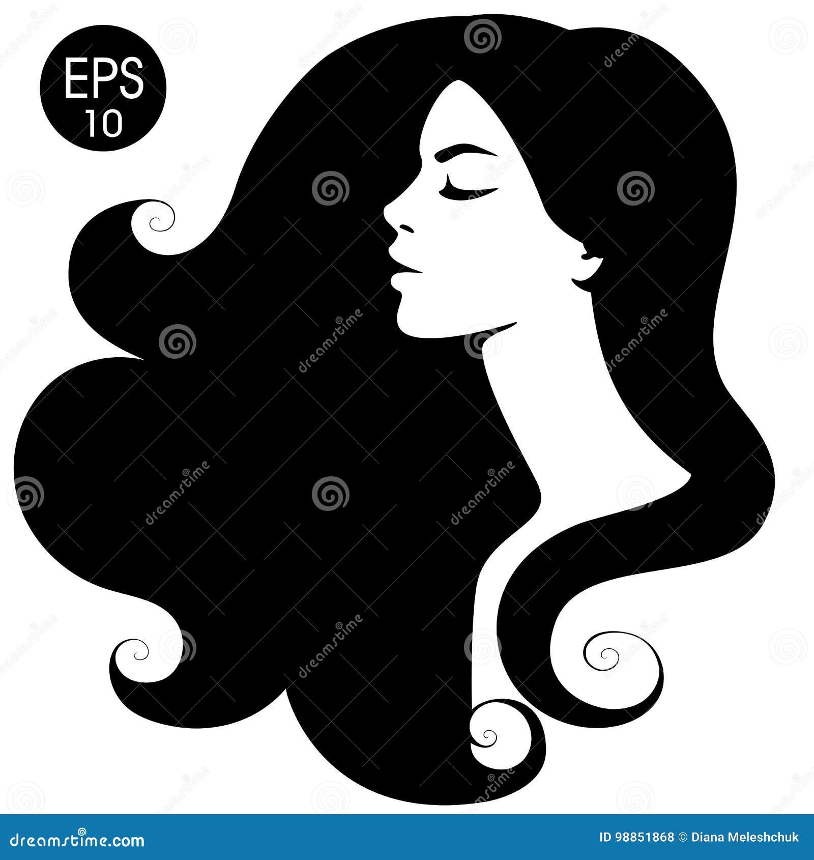 Download Woman`s Black Silhouette. Vector Fashion Portrait. Black ...