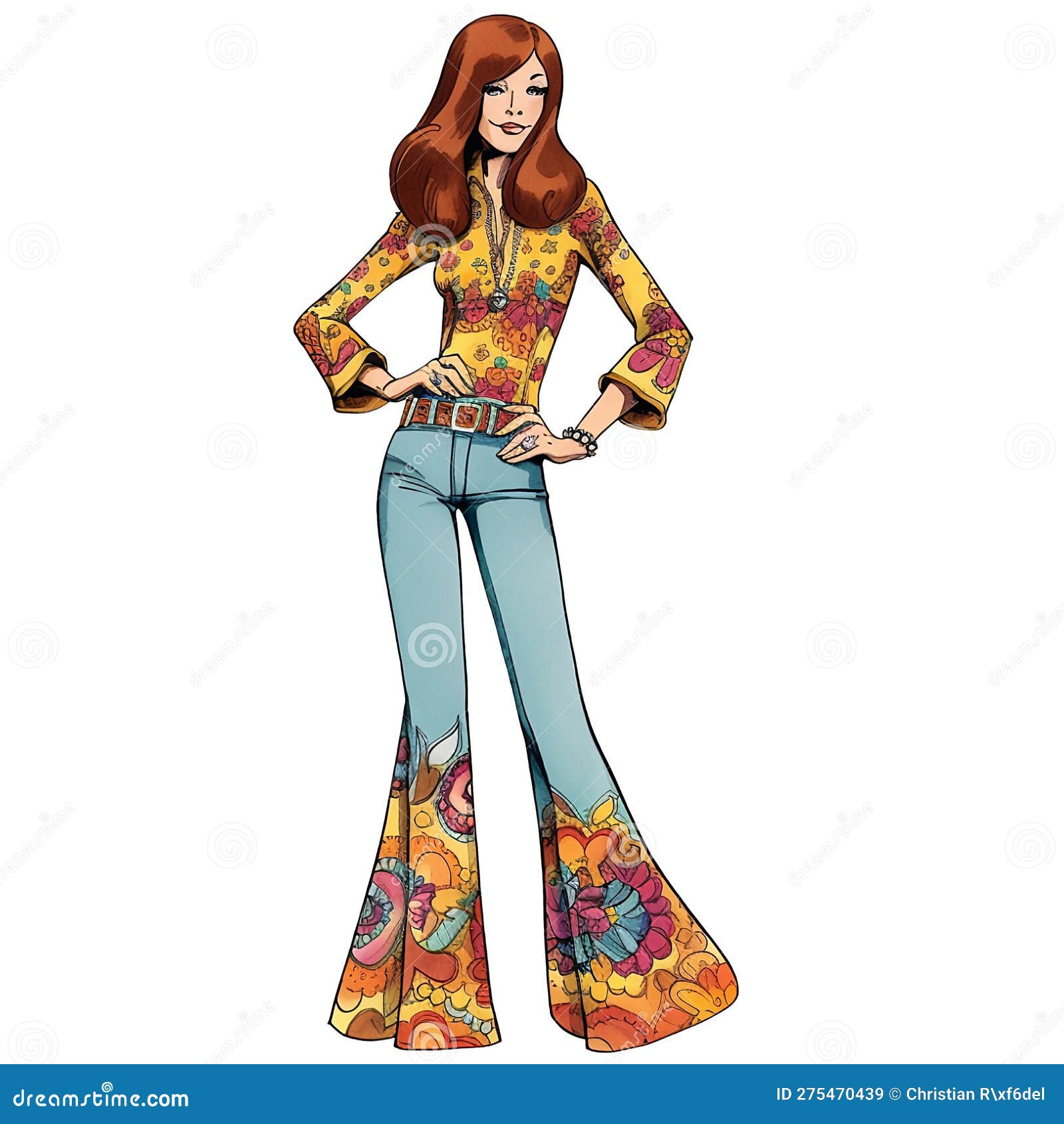 Woman from 1970`s in Disco Outfit - Vintage Style Illustration Stock ...