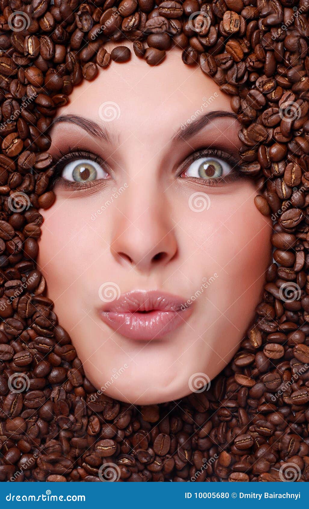 Woman S Face with Coffee Beans Stock Photo Image of hair, fine 10005680