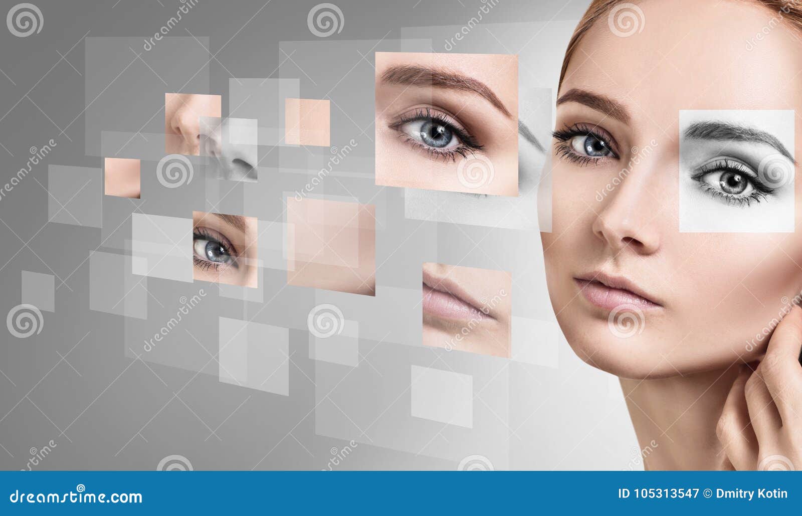 woman`s face collected from different parts.