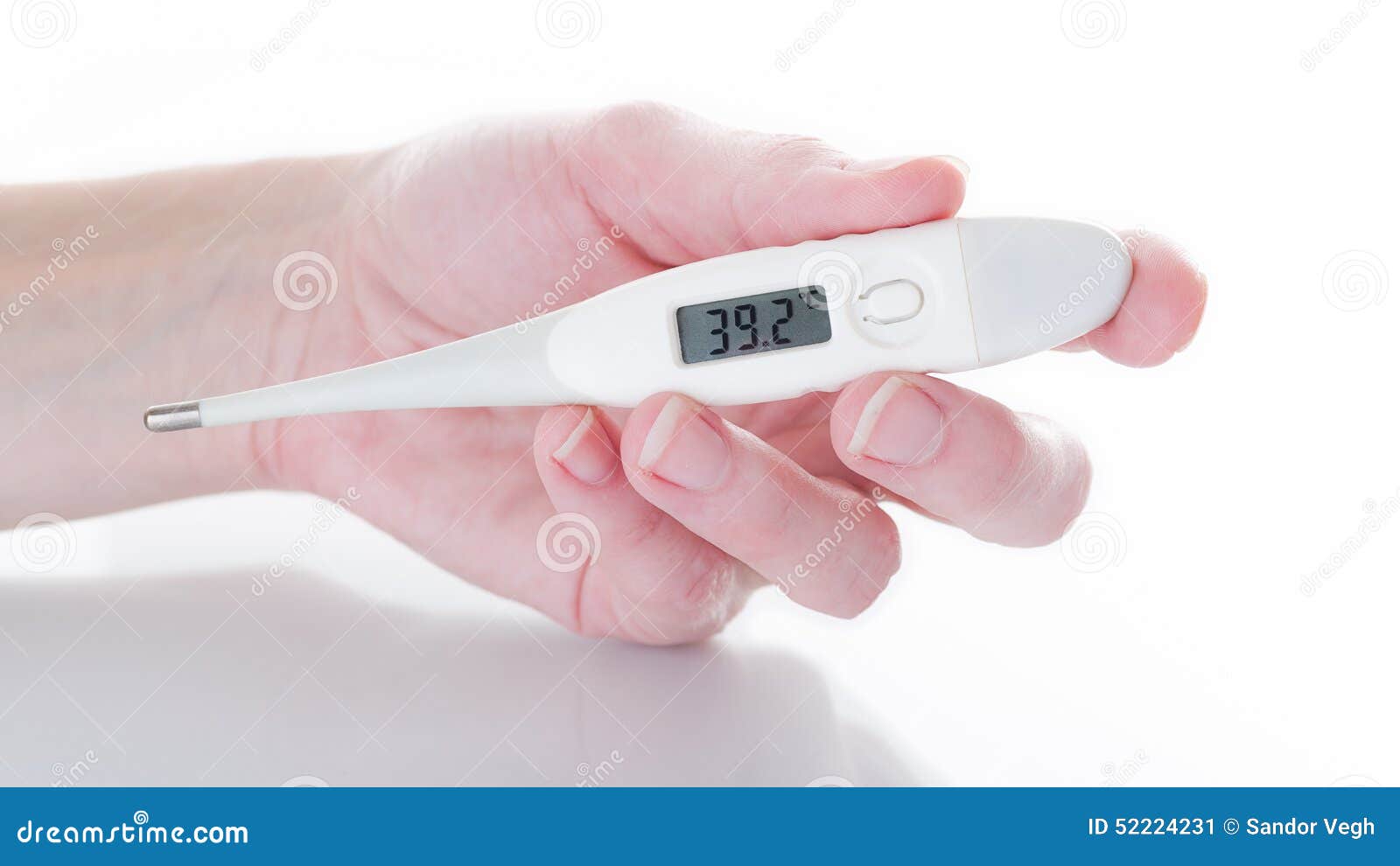Woman s hand holding thermometer indicating a high temperature