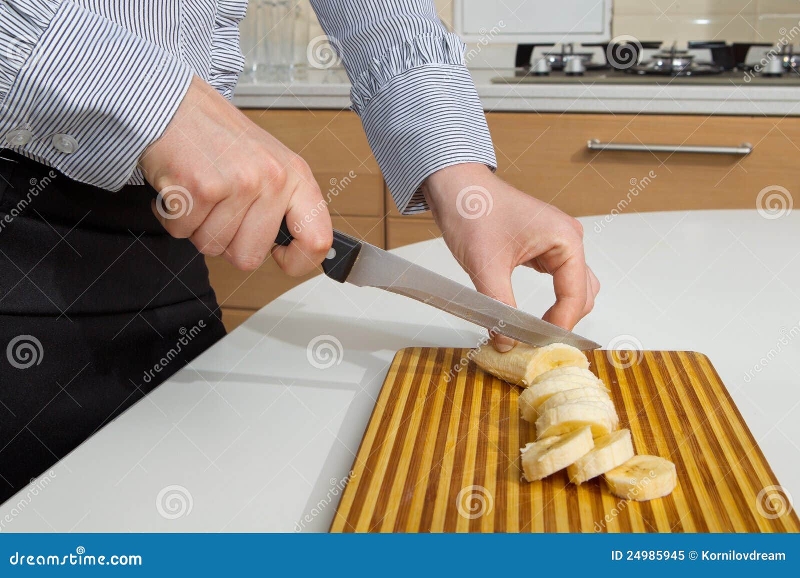 Woman S Hands Cutting the Banana Stock Image Image of lifestyle, chef 24985945