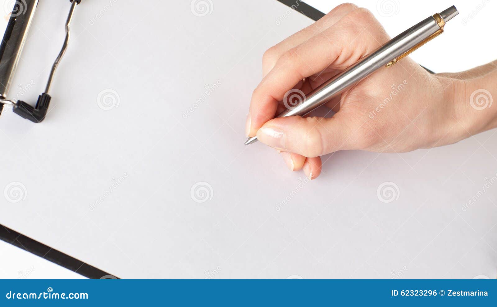 Woman S Hands Holding Blank Sheet of Paper in a Clipboard and a Stock ...