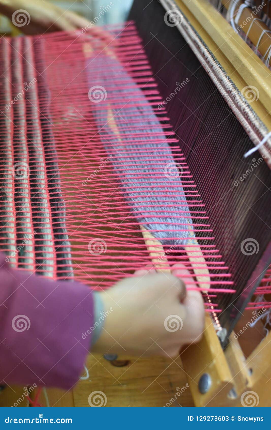 Woman`s Hands Weaving on a Loom Stock Image Image of color, thread