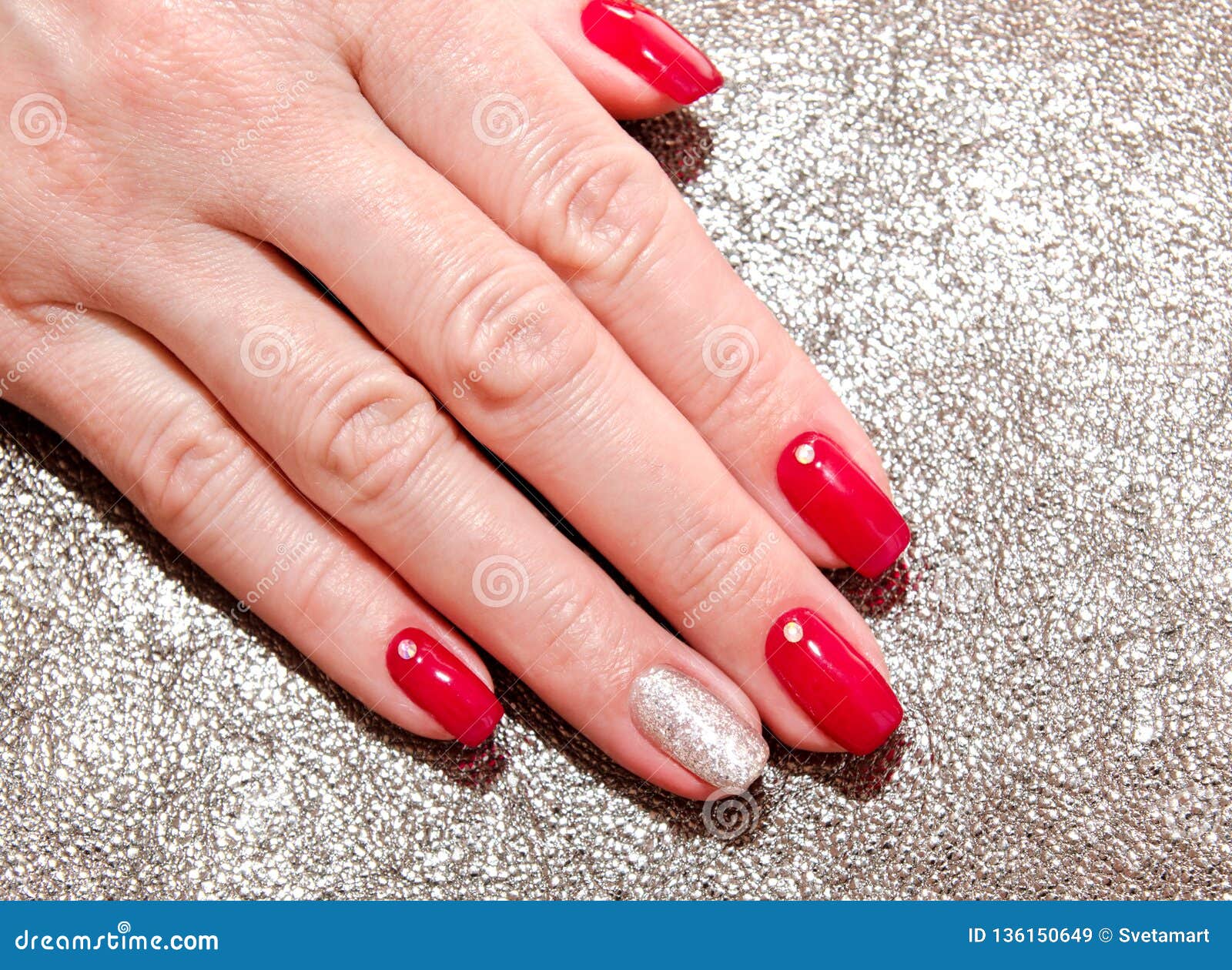 Woman`s Nails with Beautiful Red Manicure Fashion Design Stock Image ...