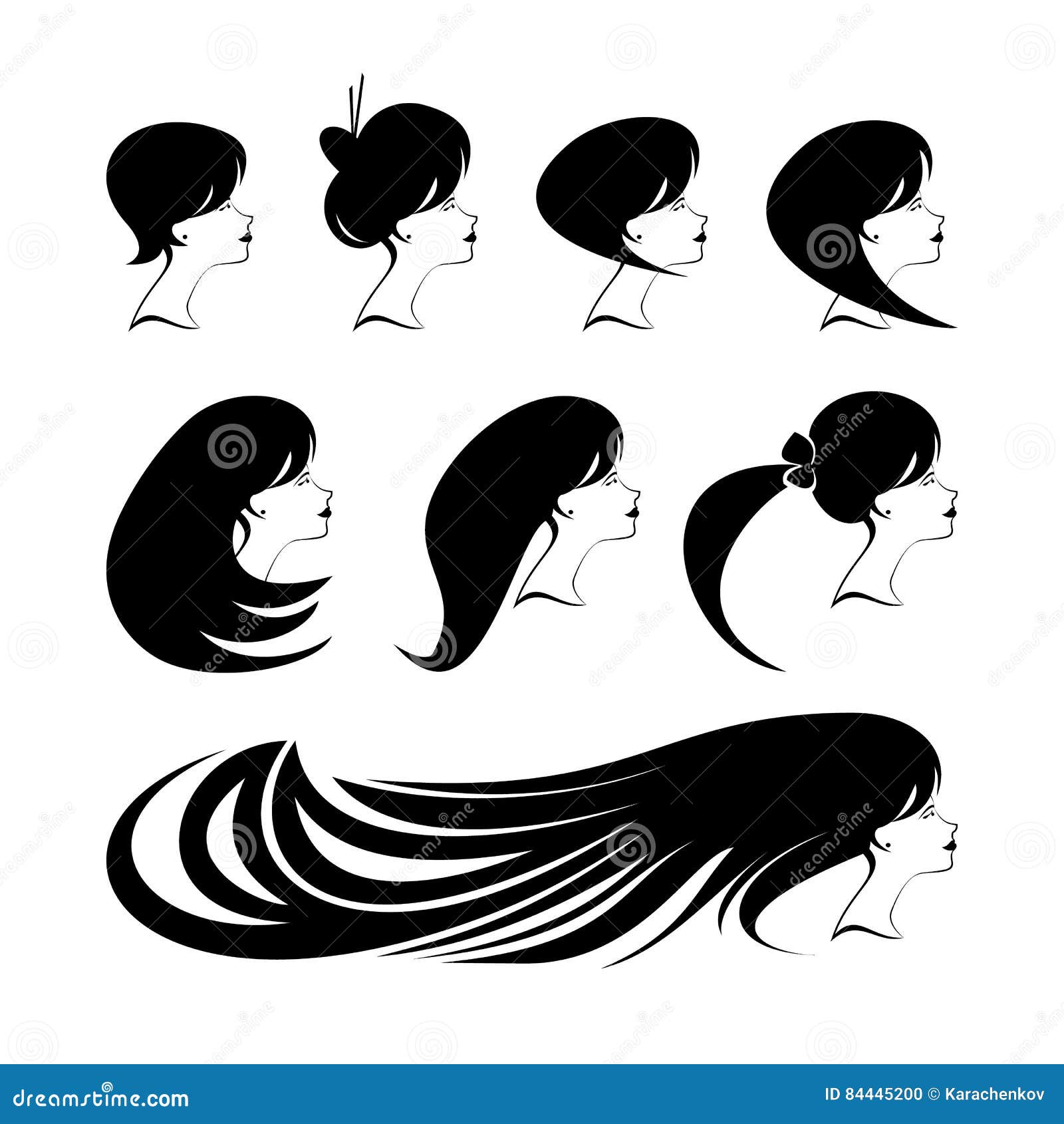 woman`s profile face with different hairdresses