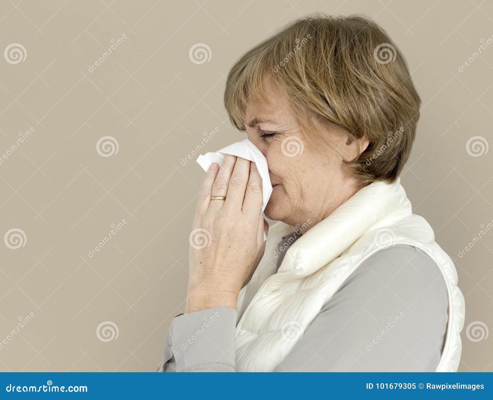 woman sad crying depress sneeze studio portrait