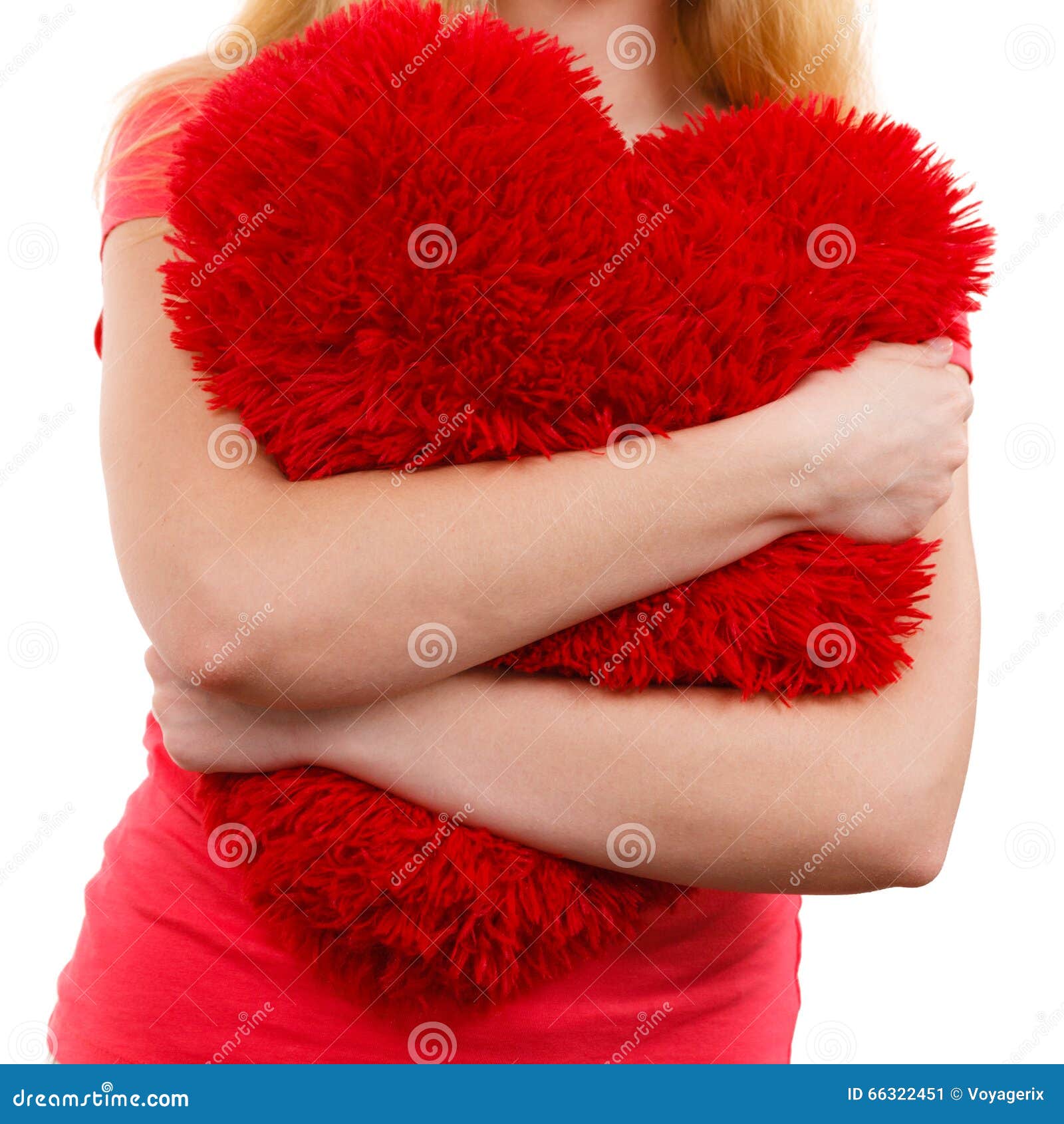 Woman Sad Girl Hugging Red Heart Love Symbol Stock Image - Image ...