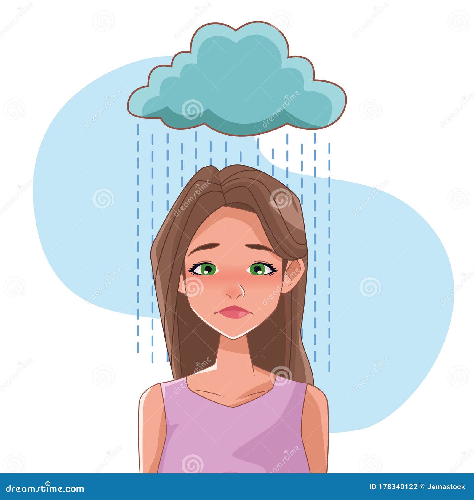 Woman Sad with Stress Symptom and Cloud Rainy Stock Vector ...