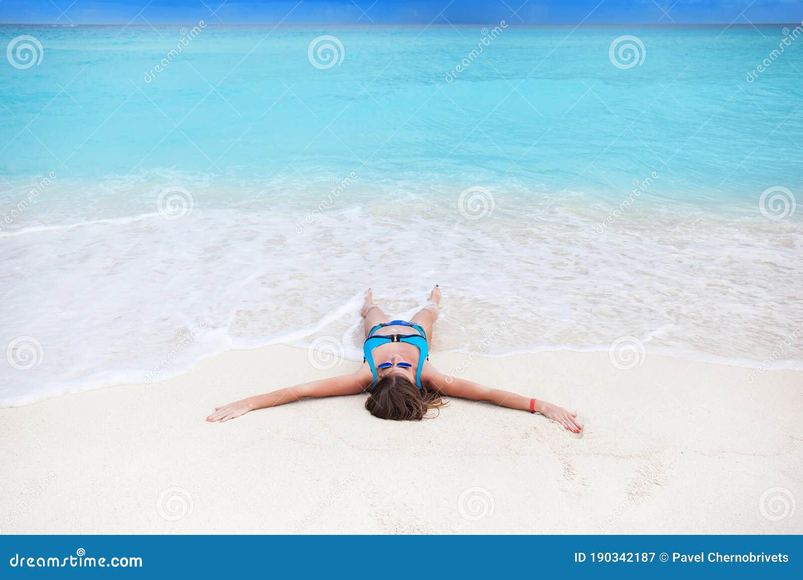 Woman on Sandy Beach Enjoying Tropical Holidays Stock Image