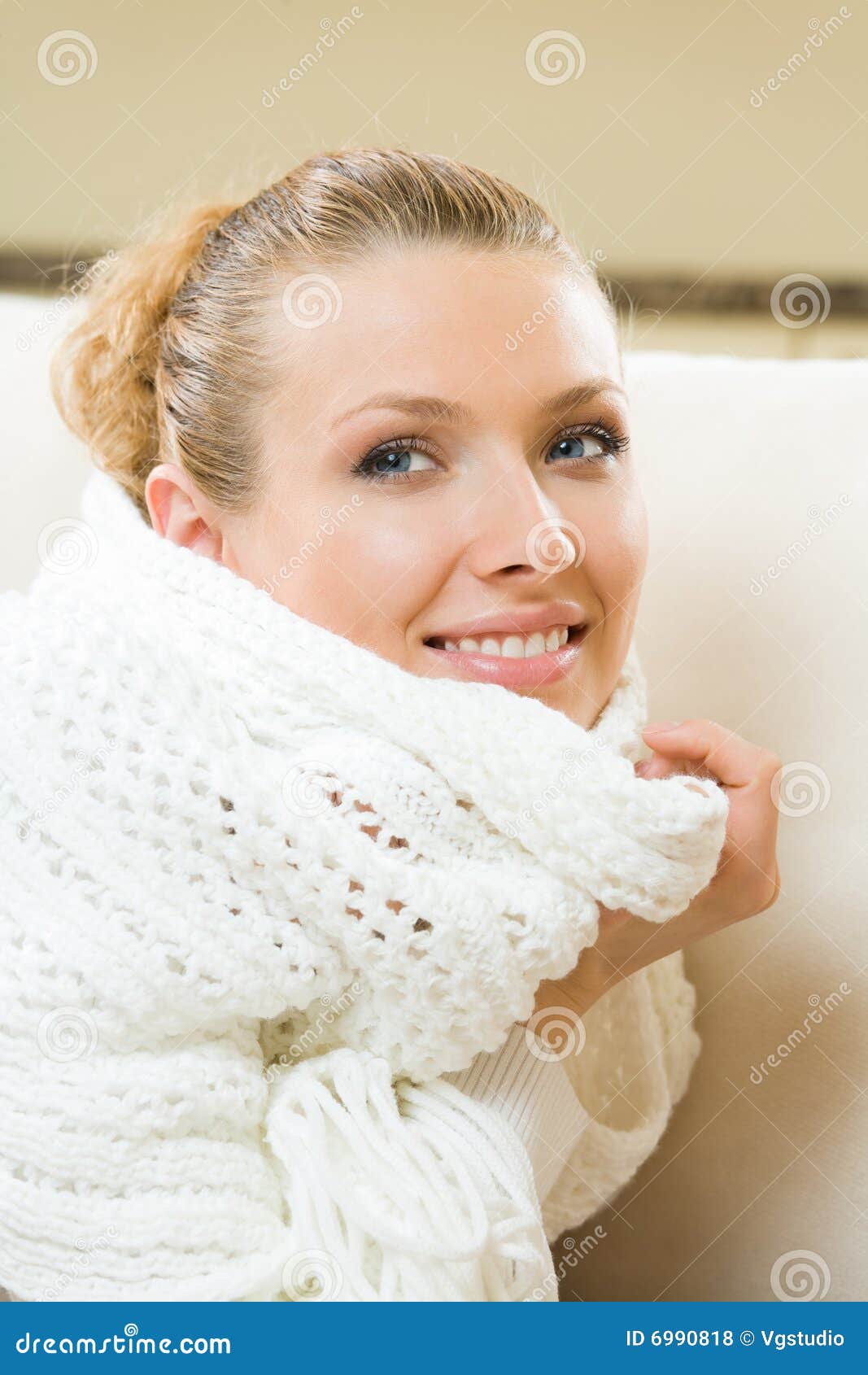 Woman in scarf stock photo. Image of happy, knitted, alone 6990818