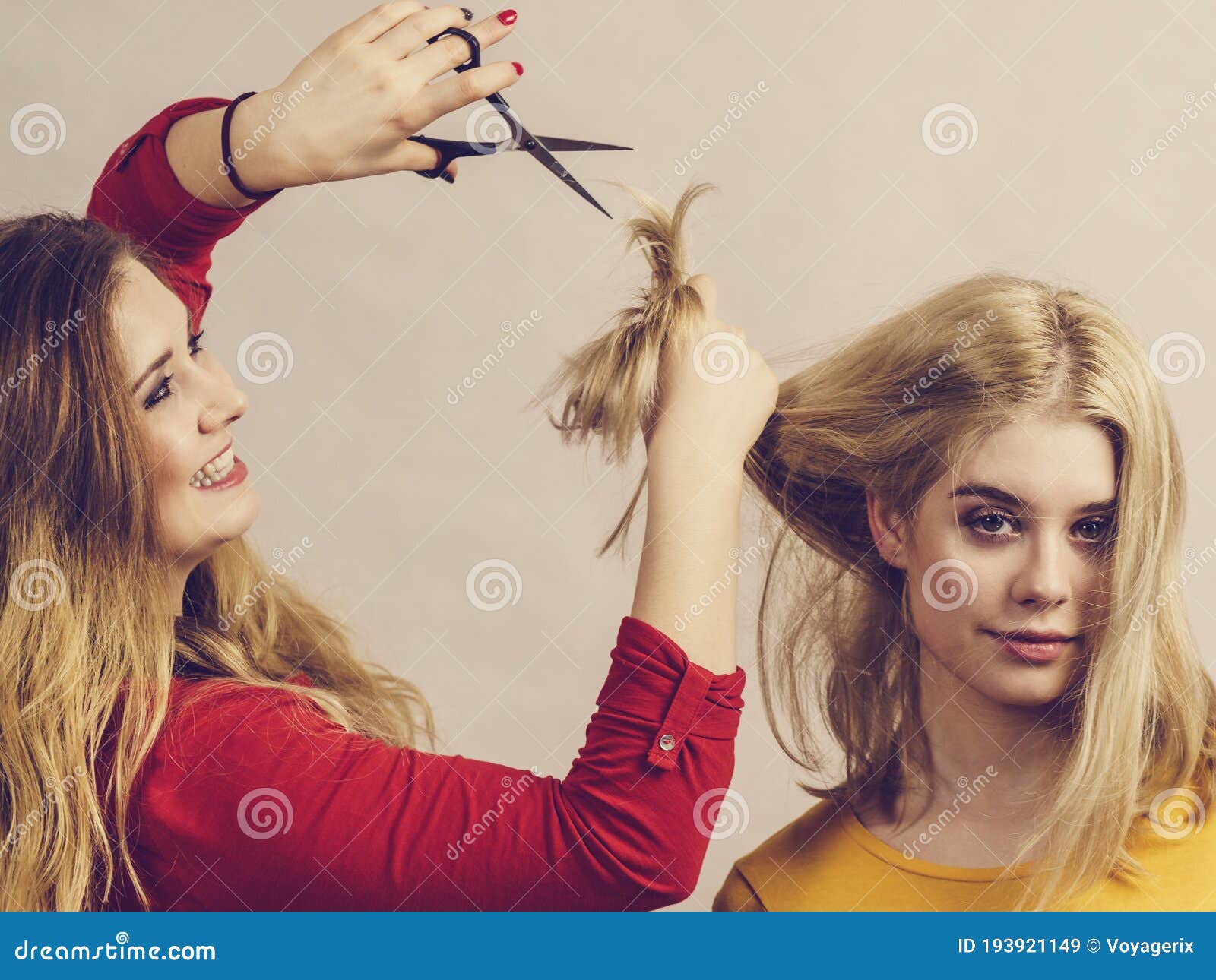 Woman with Scissors Ready To Hair Cutting Stock Image - Image of girl,  styling: 193921149