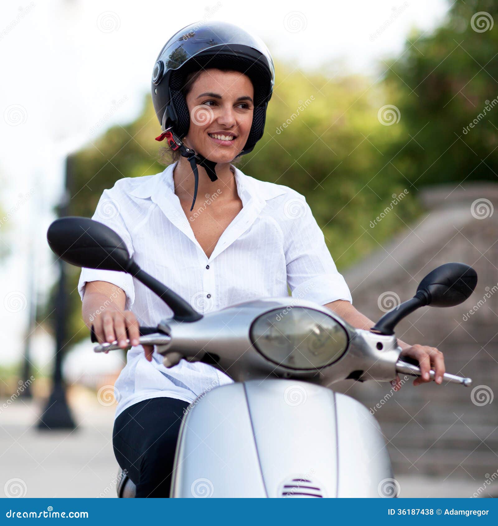Woman on scooter stock photo. Image of light, moto, bike 36187438
