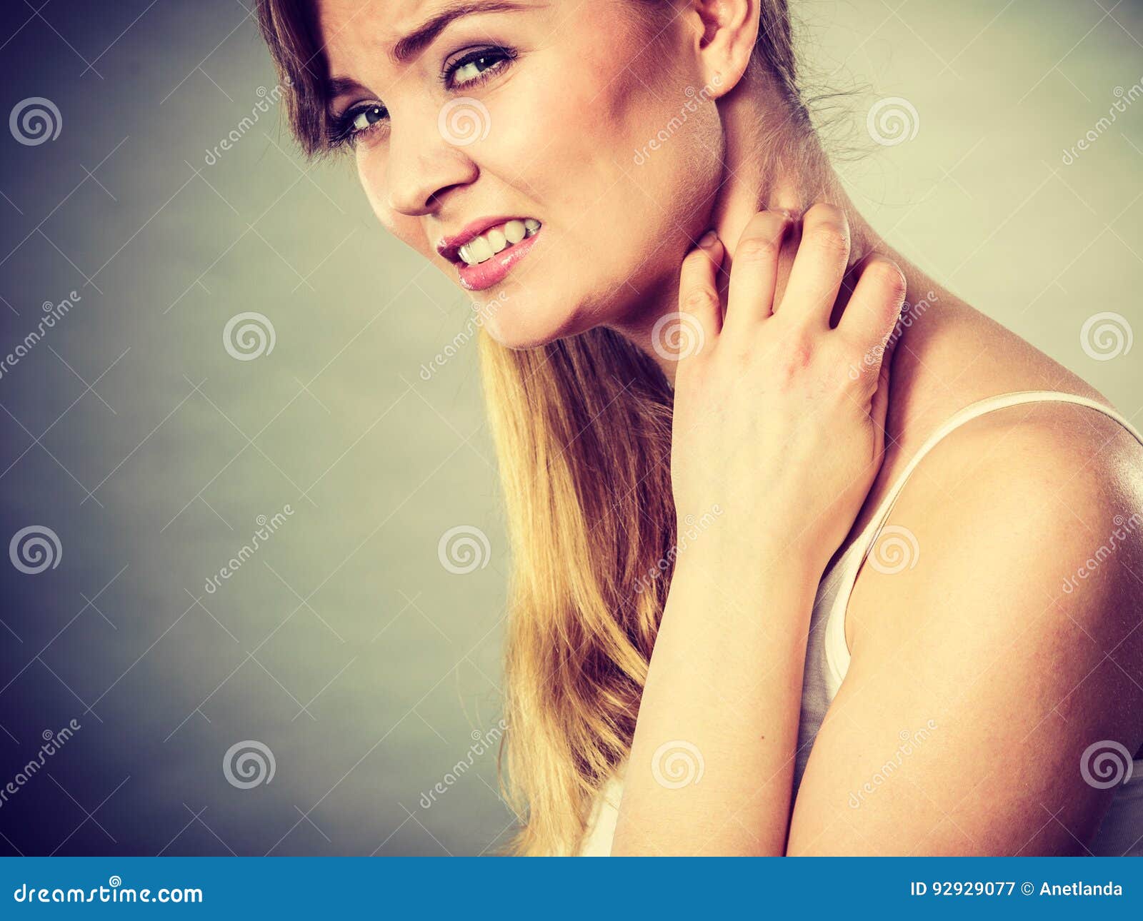 Woman Scratching Her Itchy Neck With Allergy Rash Royalty Free Stock
