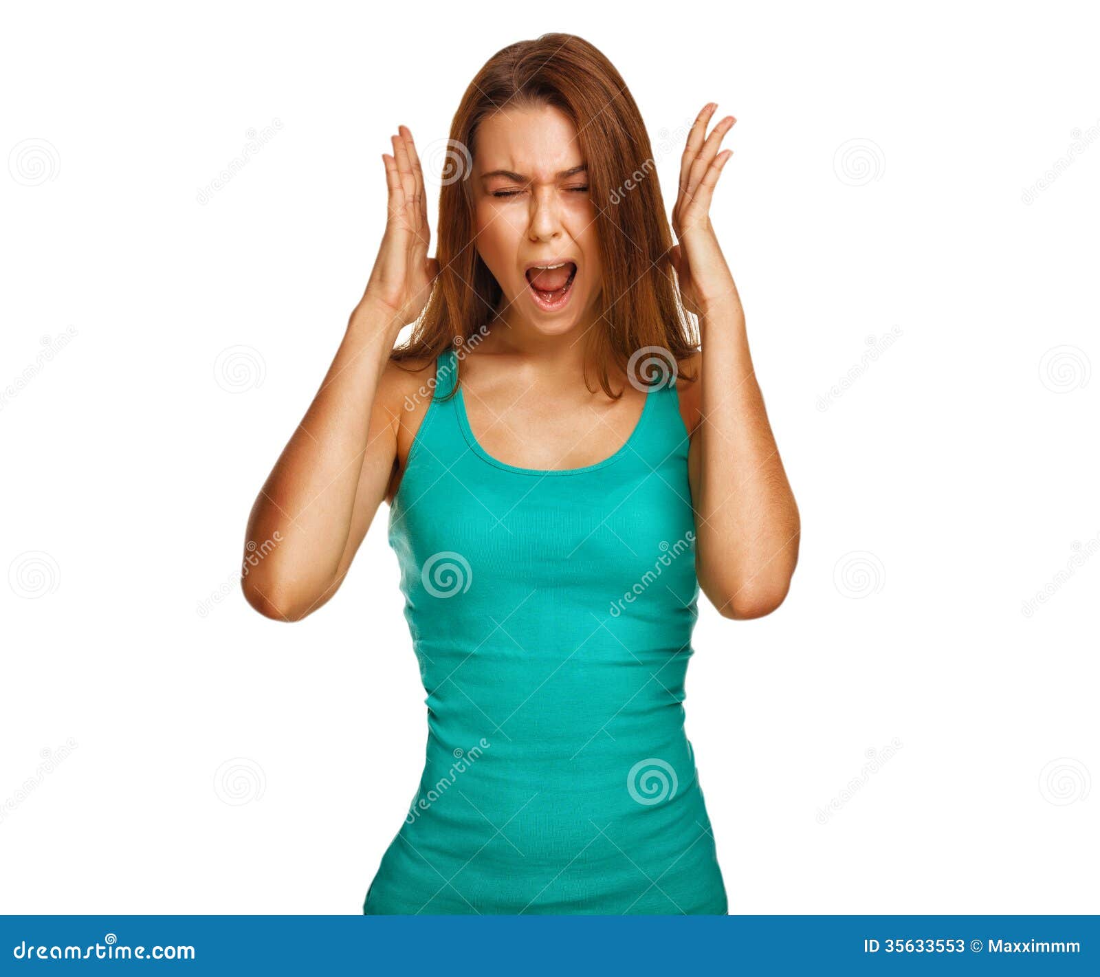 Woman Screaming Wild Hair Her Opened Mouth Hands Stock Image - Image of ...