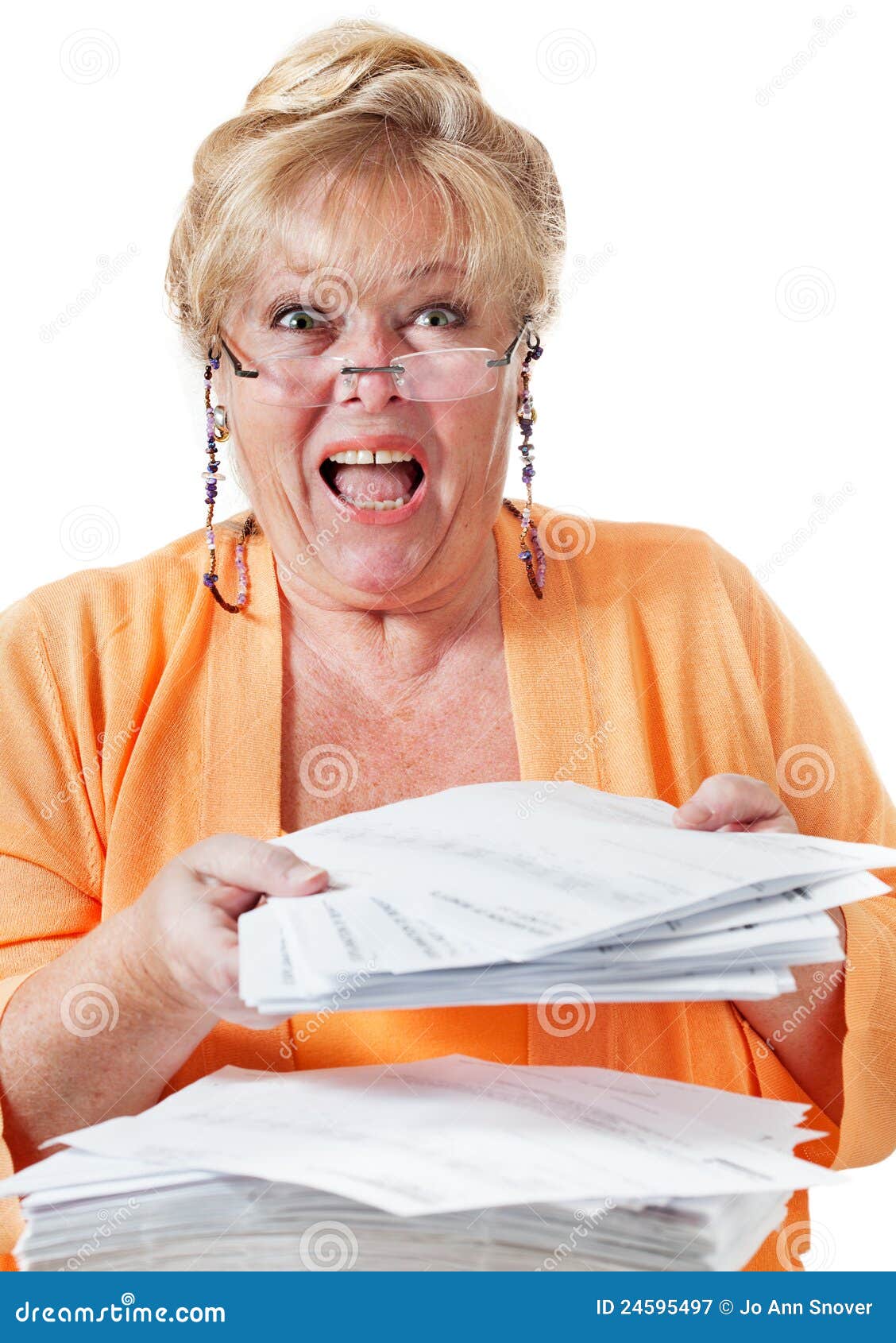 Shouting, headache and elderly woman in bed with insomnia, vertigo or  menopause in her home. Scream Stock Photo by YuriArcursPeopleimages