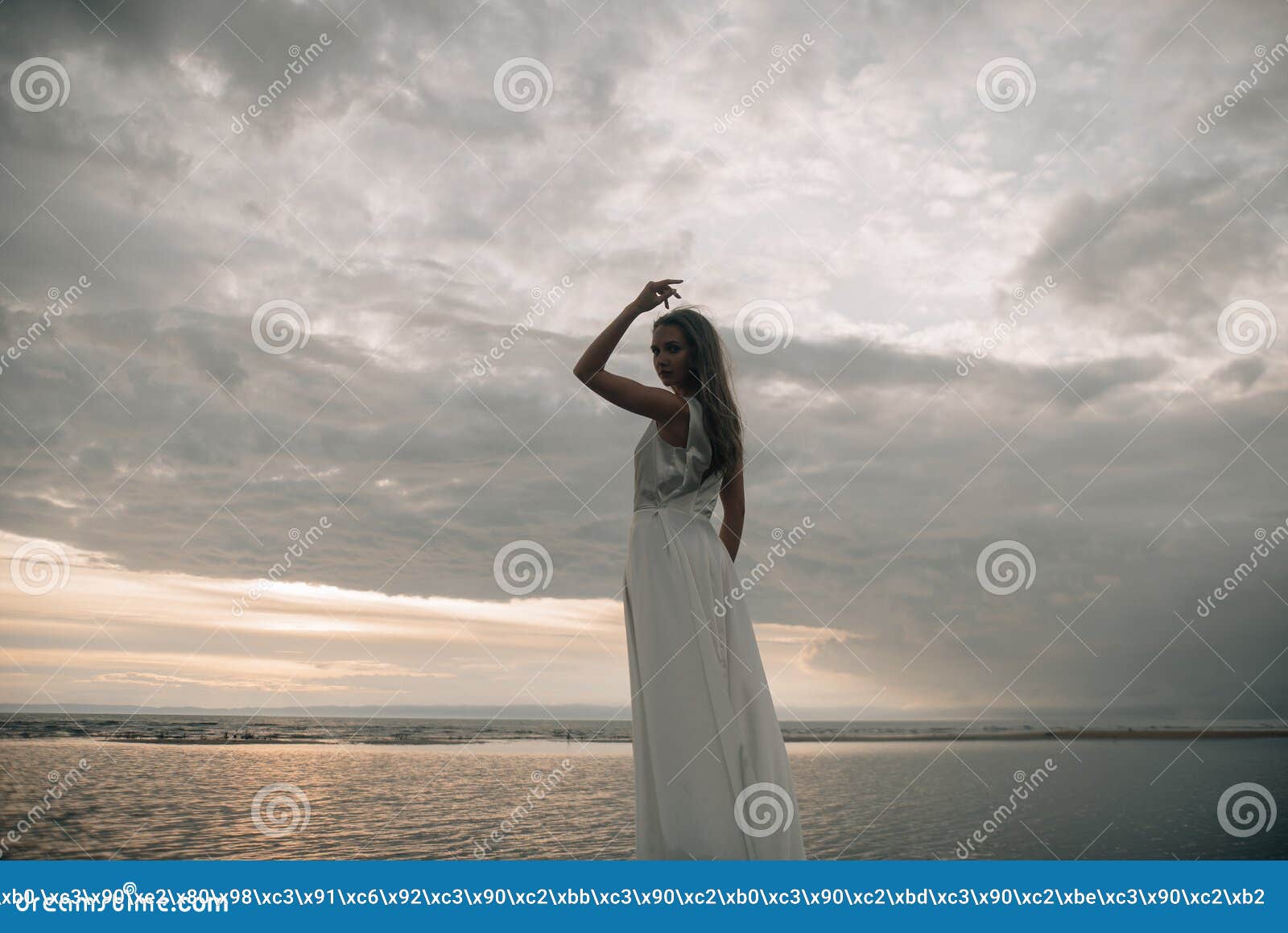 Woman On Sea At Sunset In White Dress Stock Photo Image Of Lifestyle