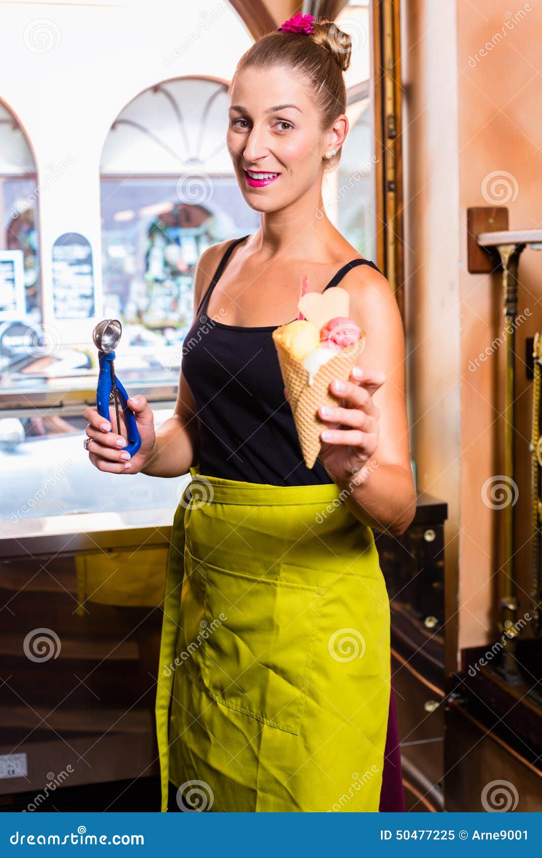 Woman Selling Ice Cream in Cafe Stock Image Image of waiter, person