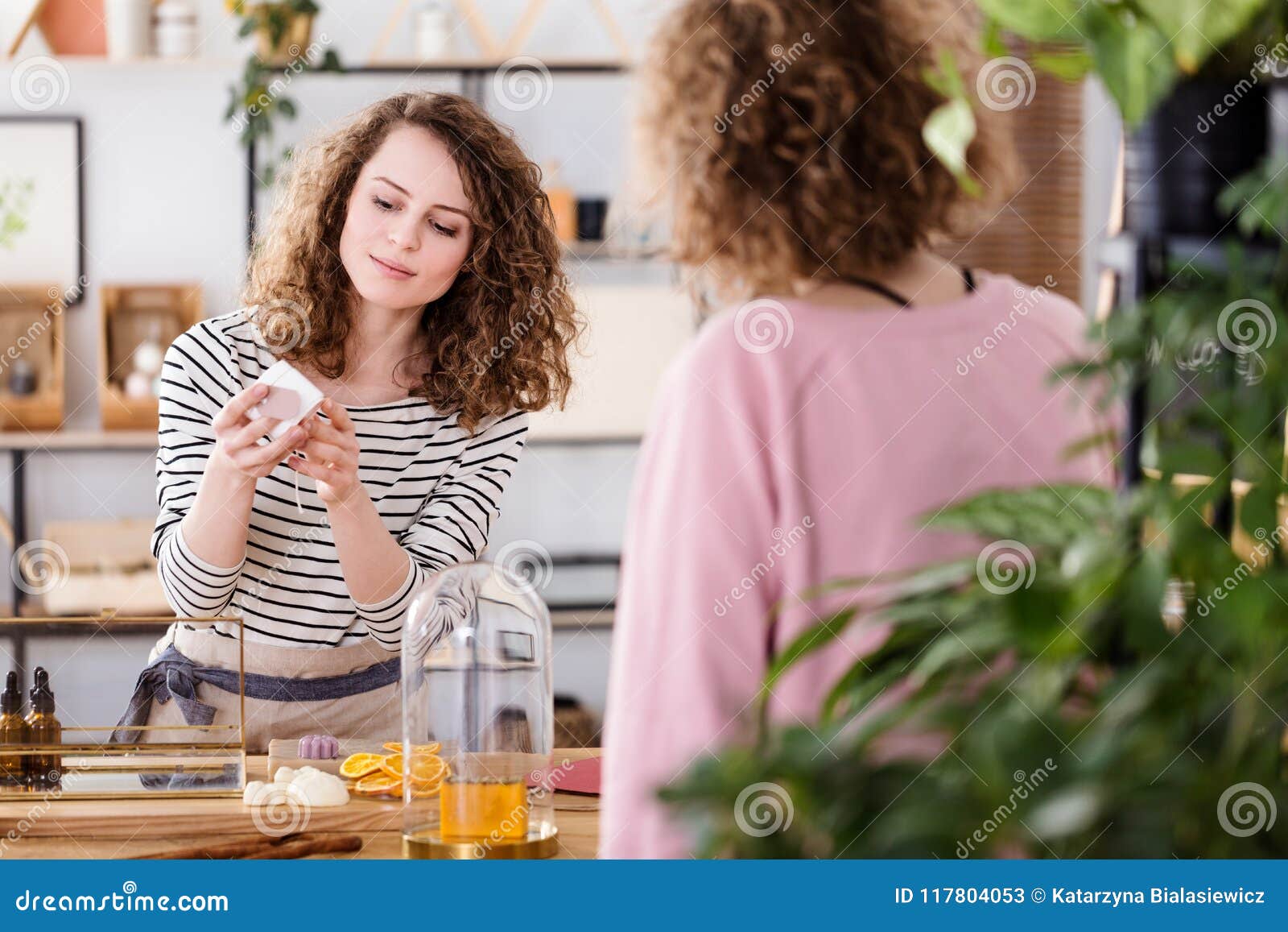 woman selling organic skincare products