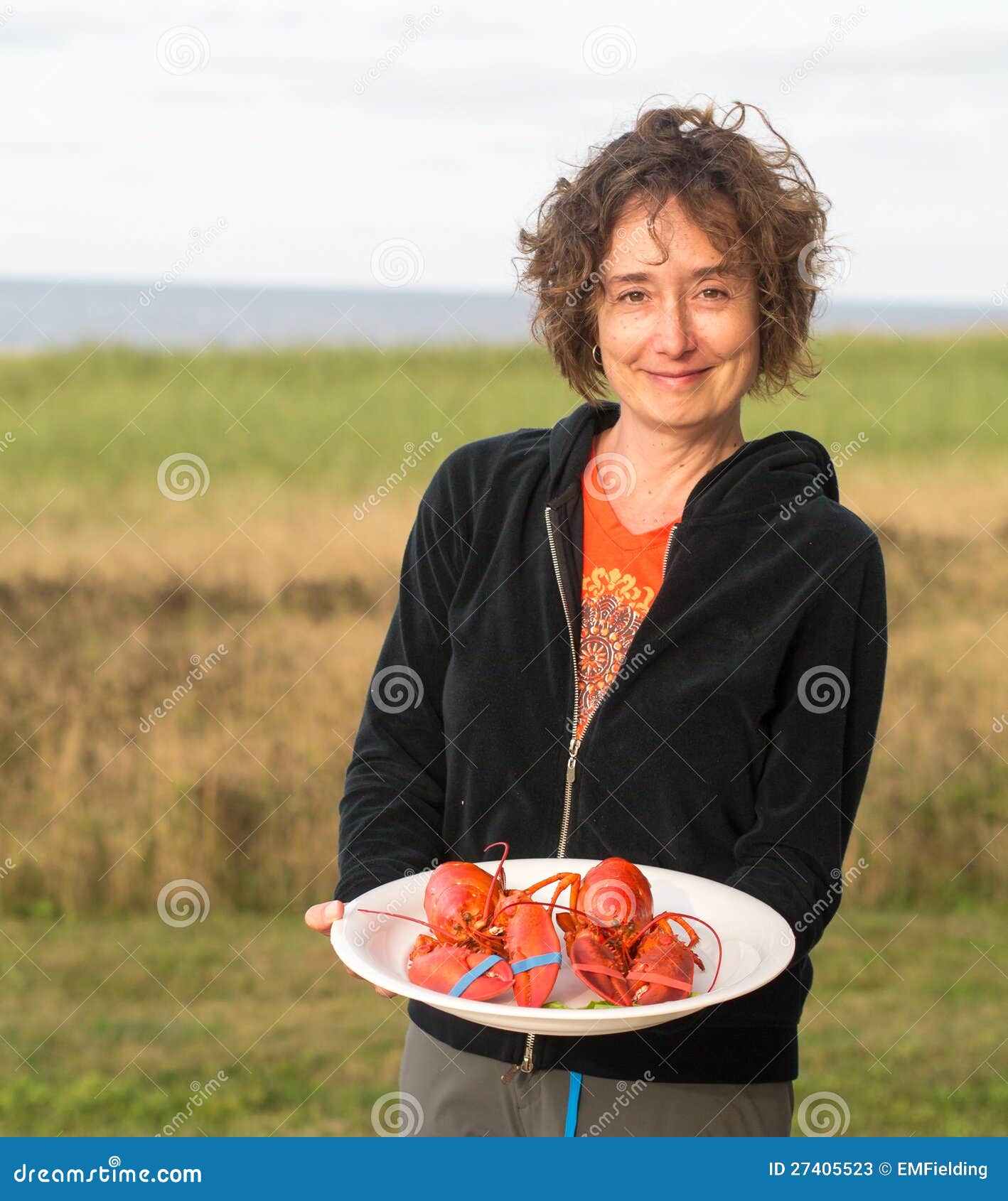 Woman Serving Lobster at Beach Stock Image Image of edward, canada