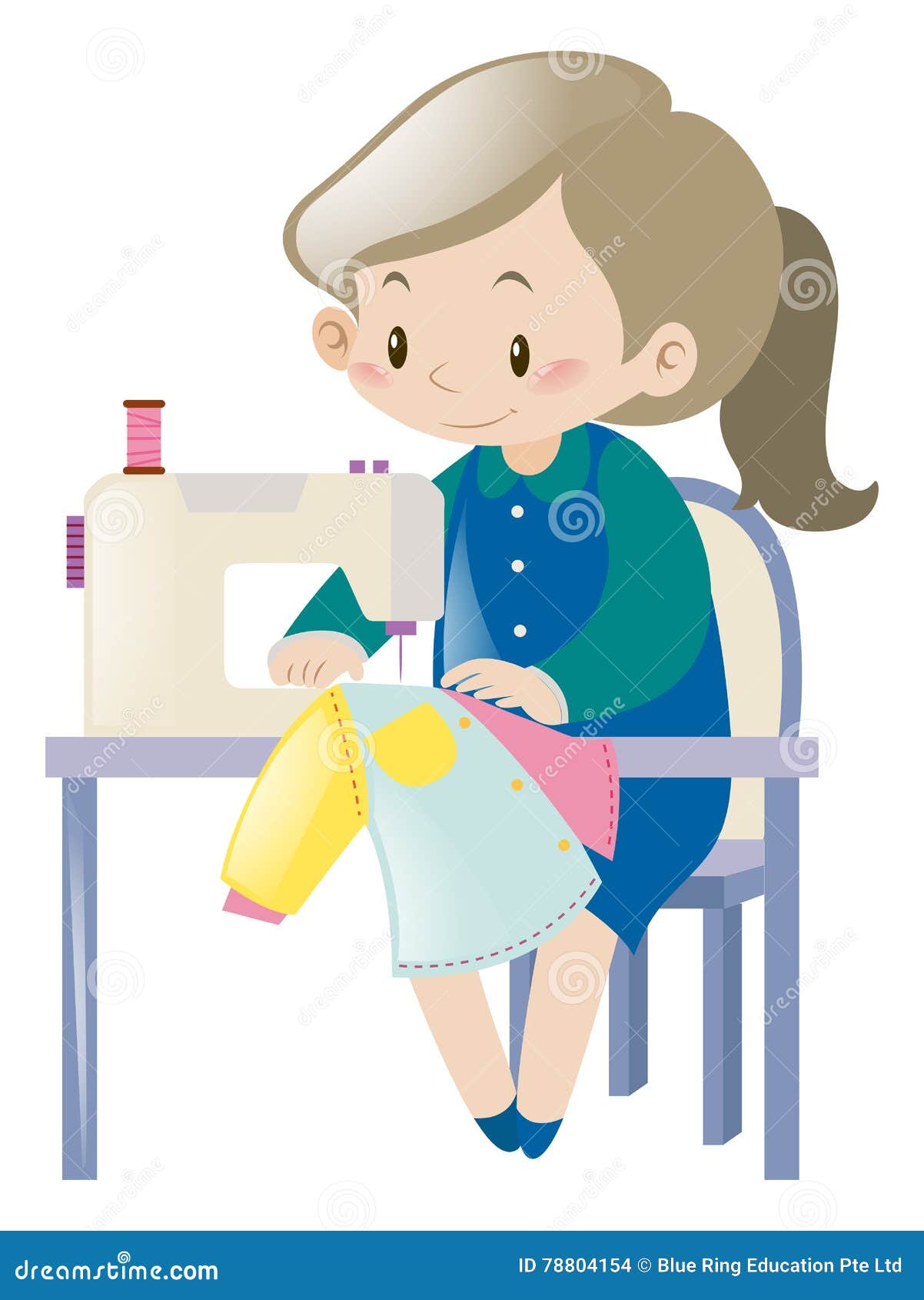 Sewing Clothes Character People Set Woman Work At Dressmaker Knitting