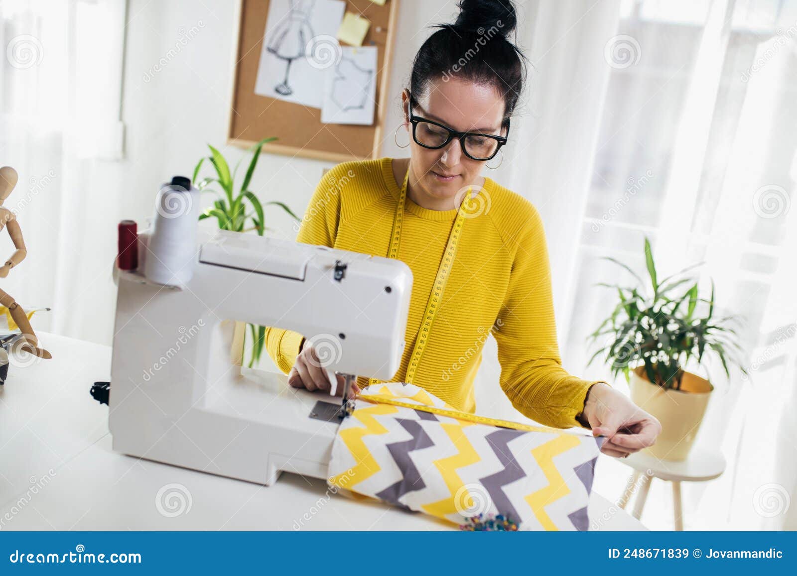Woman Seamstress Work on the Sewingmachine Stock Image Image of