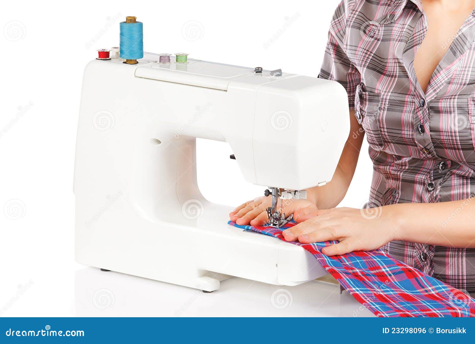 Woman is Sewing on the Sewing Machine Stock Photo Image of making