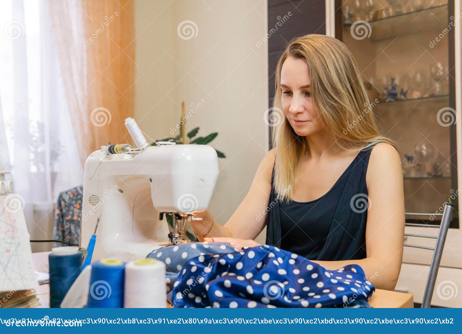 Woman sews at home stock image. Image of home, craft 165460669