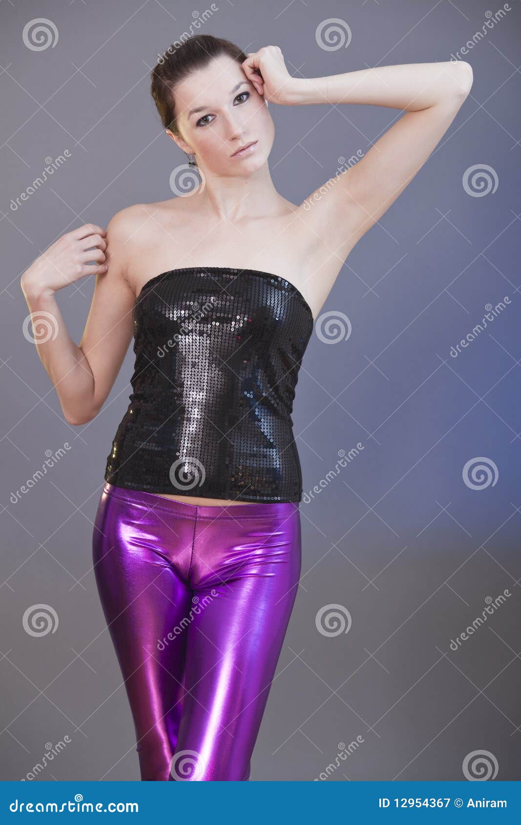 Woman in shiny leggings stock image. Image of looking - 12954367
