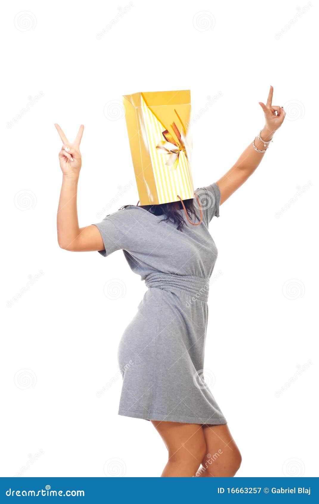 Woman With Shopping Bag On Head Royalty Free Stock Photography Image