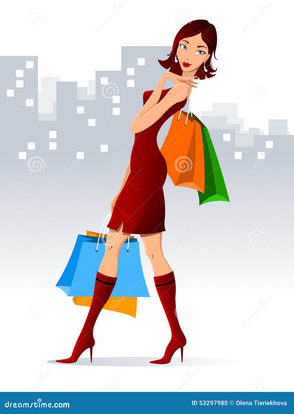 Woman with shopping bags. stock vector. Illustration of purchase - 53297980