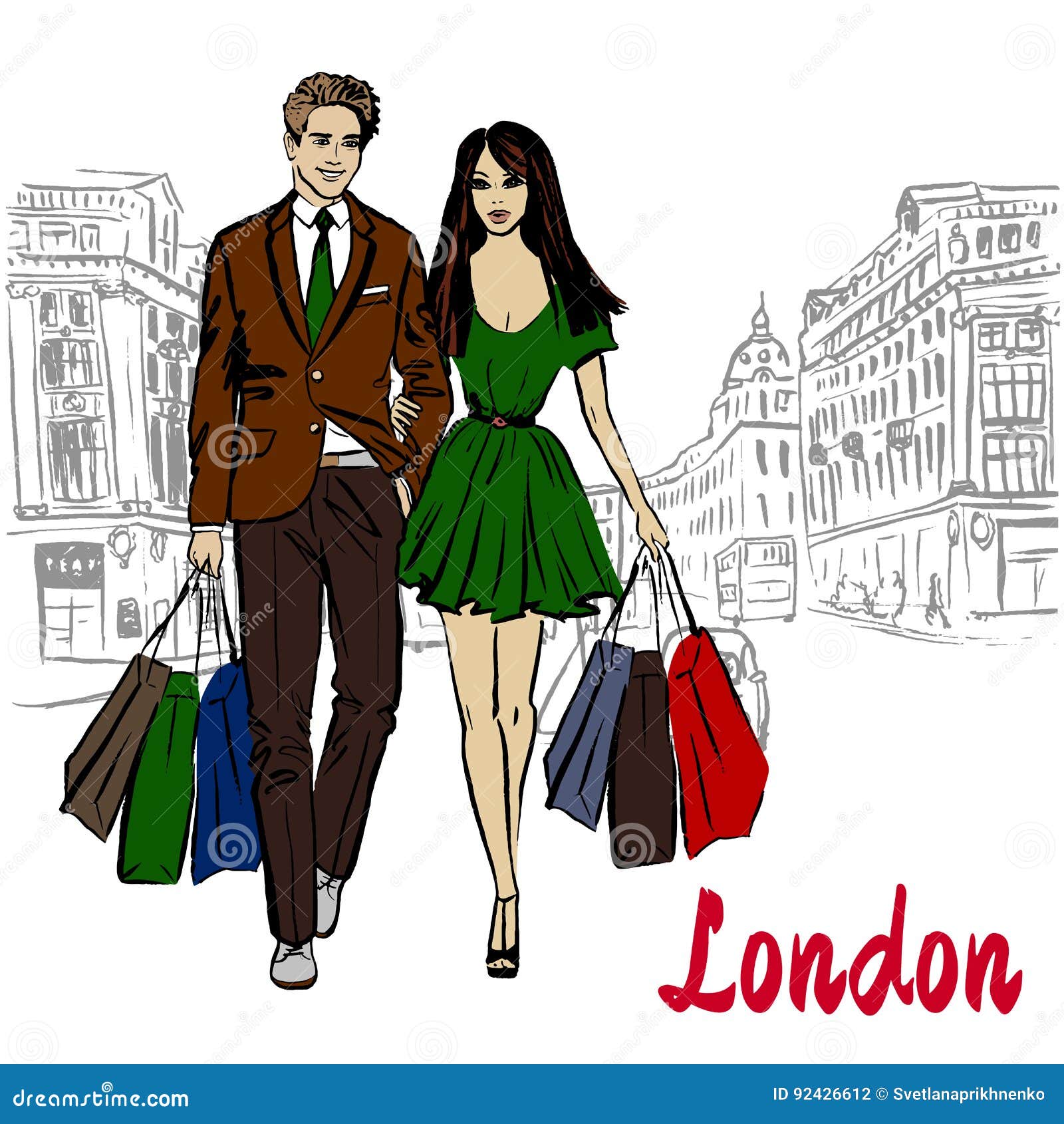 Woman with shopping bags on rodeo drive Royalty Free Vector