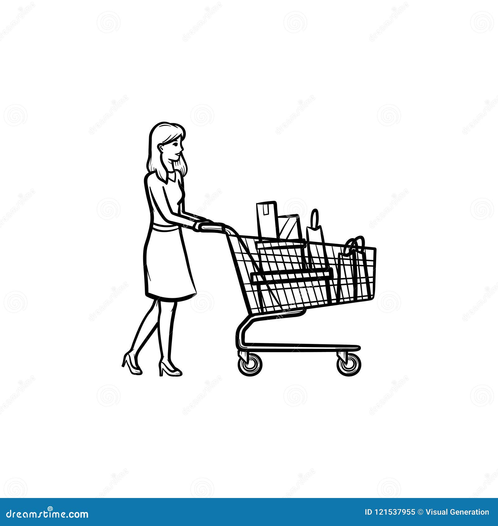 temperature cap Misuse Woman with Shopping Cart Hand Drawn Outline Doodle Icon. Stock Vector -  Illustration of business, purchase: 121537955