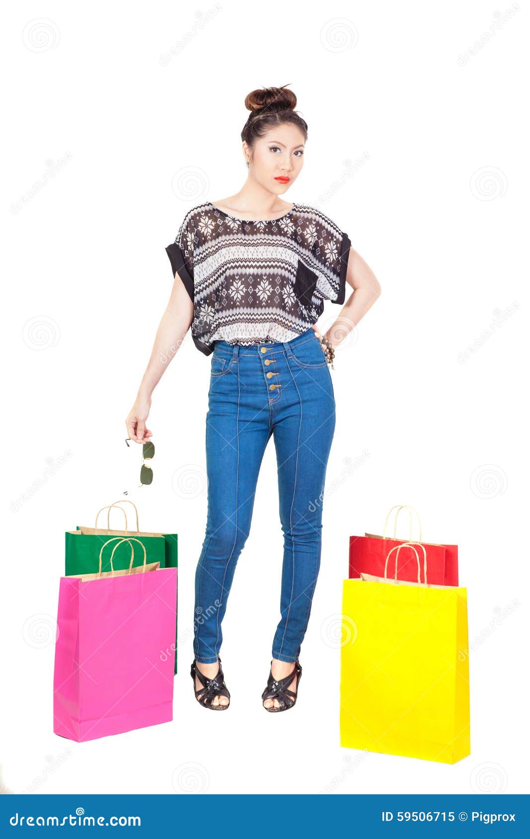 woman shopping fasion the white backboard.