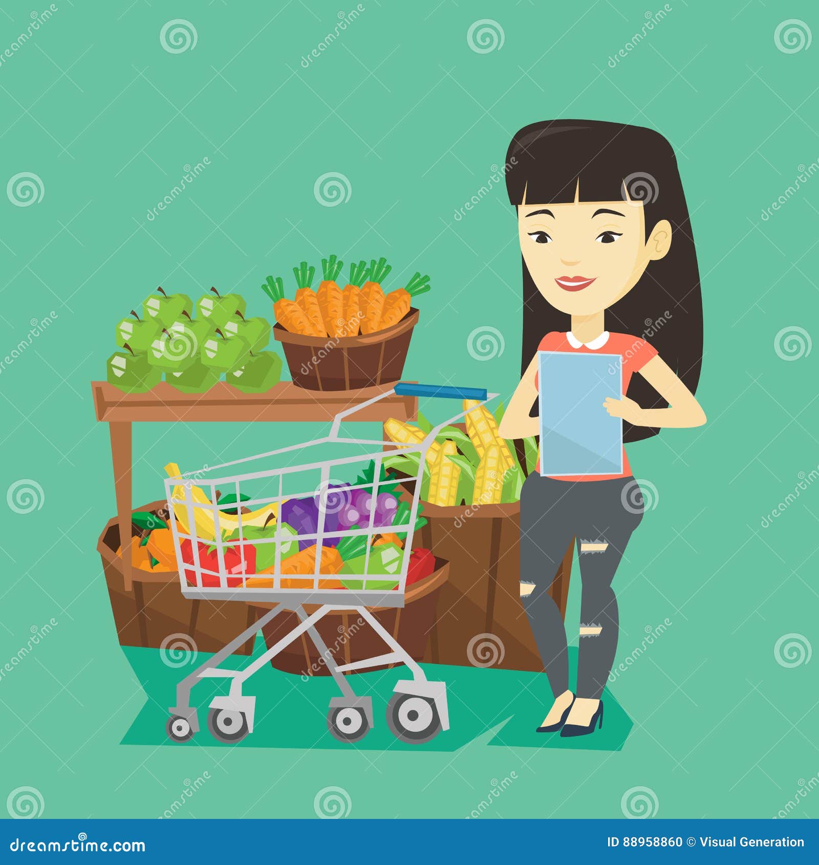 Woman with Shopping List Vector Illustration. Stock Vector ...