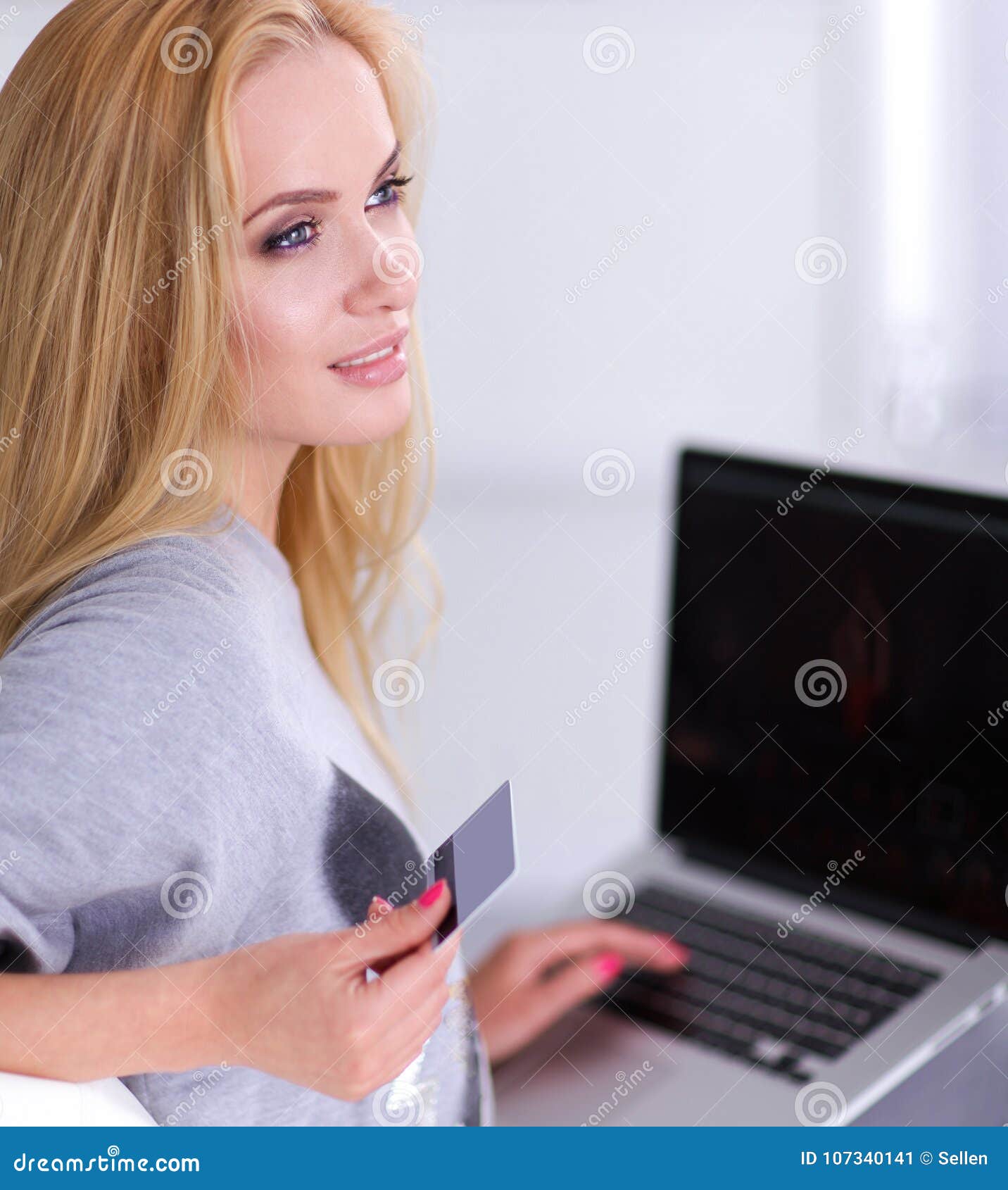 Woman Shopping Online with Credit Card and Computer Stock Image Image