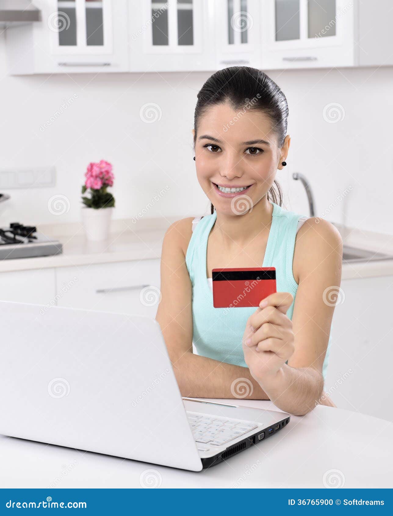 Woman Shopping Online at Home Stock Photo Image of laptop, interior