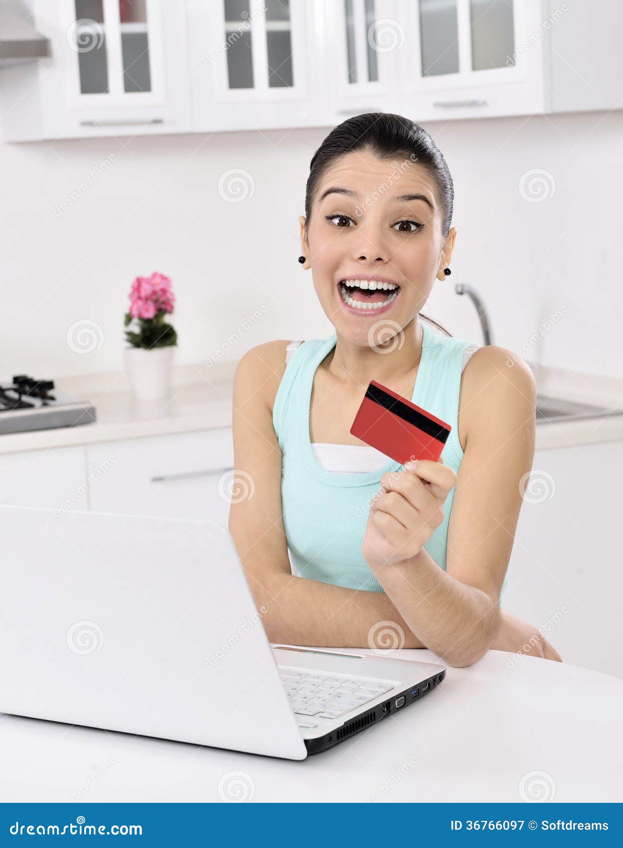 Woman Shopping Online at Home Stock Image Image of happy, buying