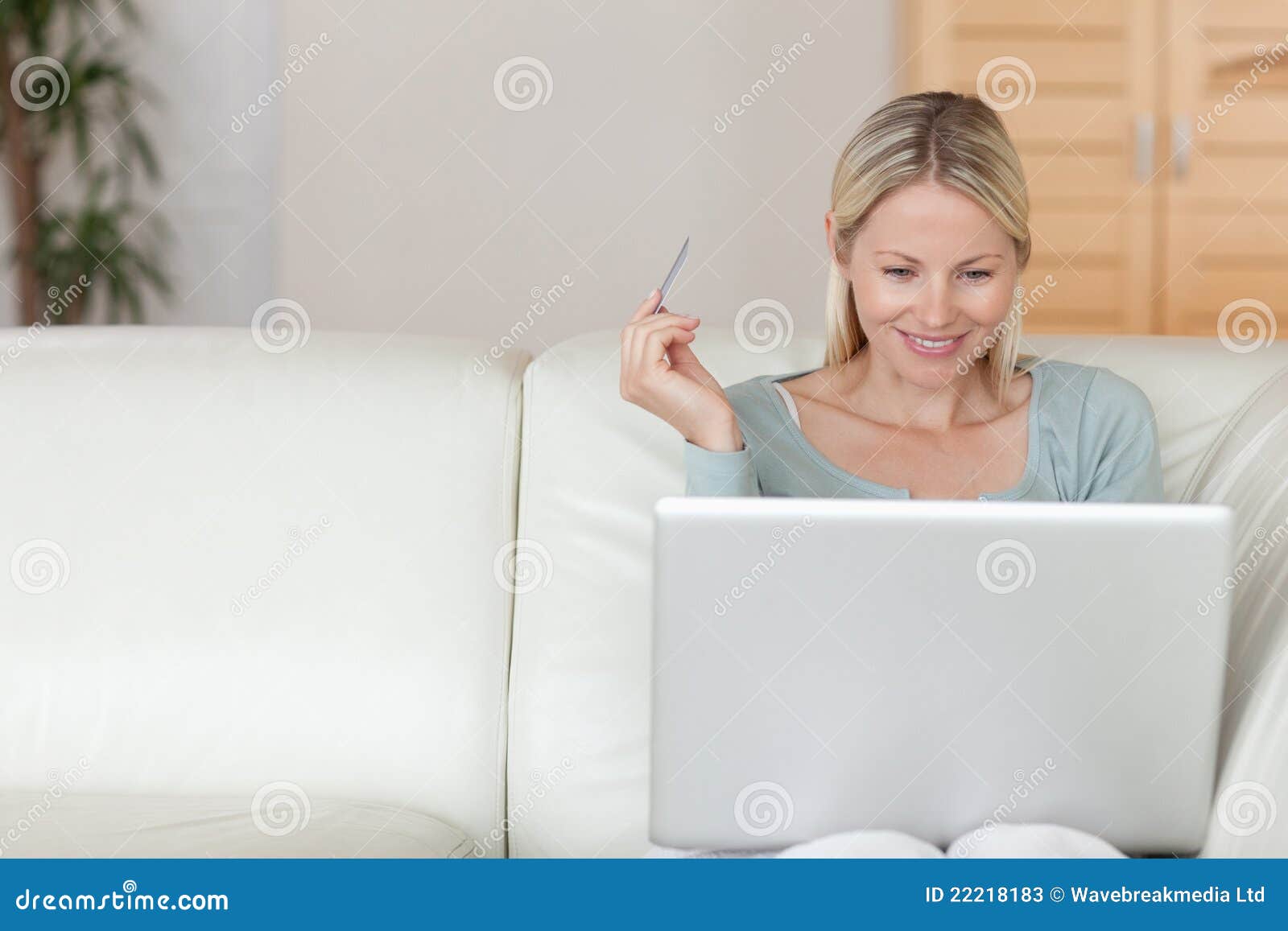 Woman Shopping Online on the Sofa Stock Image Image of couch, comfort