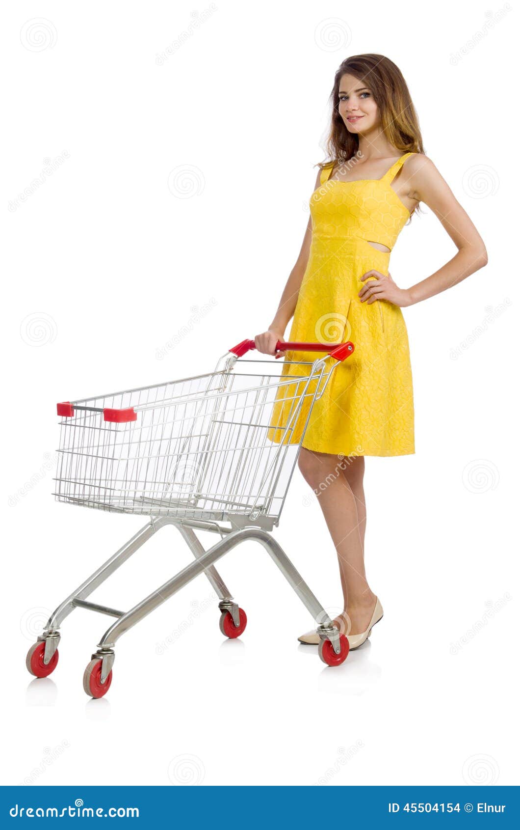 Woman with Shopping Trolley Isolated Stock Photo Image of buying