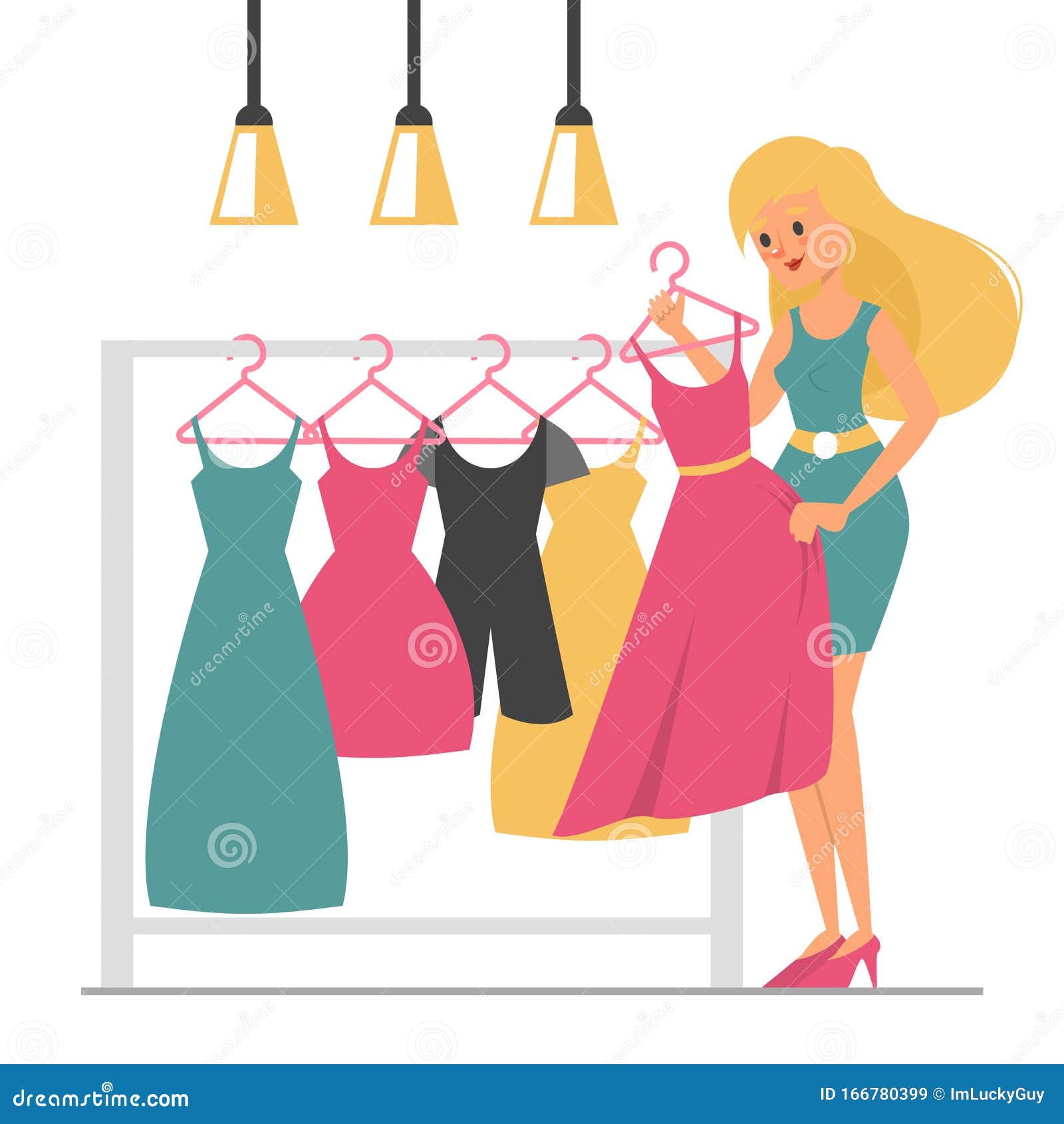 Woman Shopping Vector Isolated. Female Buyer and Dress Stock Illustration -  Illustration of boutique, dress: 166780399