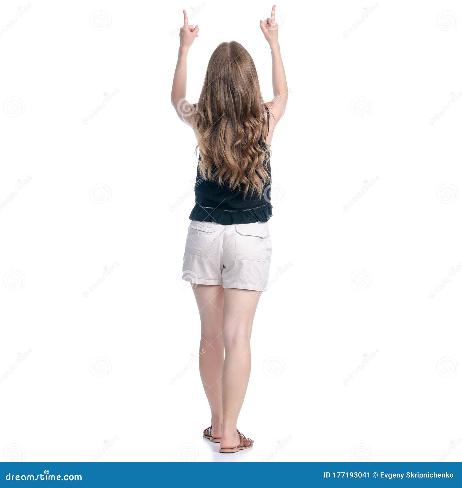 Woman in Shorts Standing Looking Showing Pointing Stock Image - Image ...