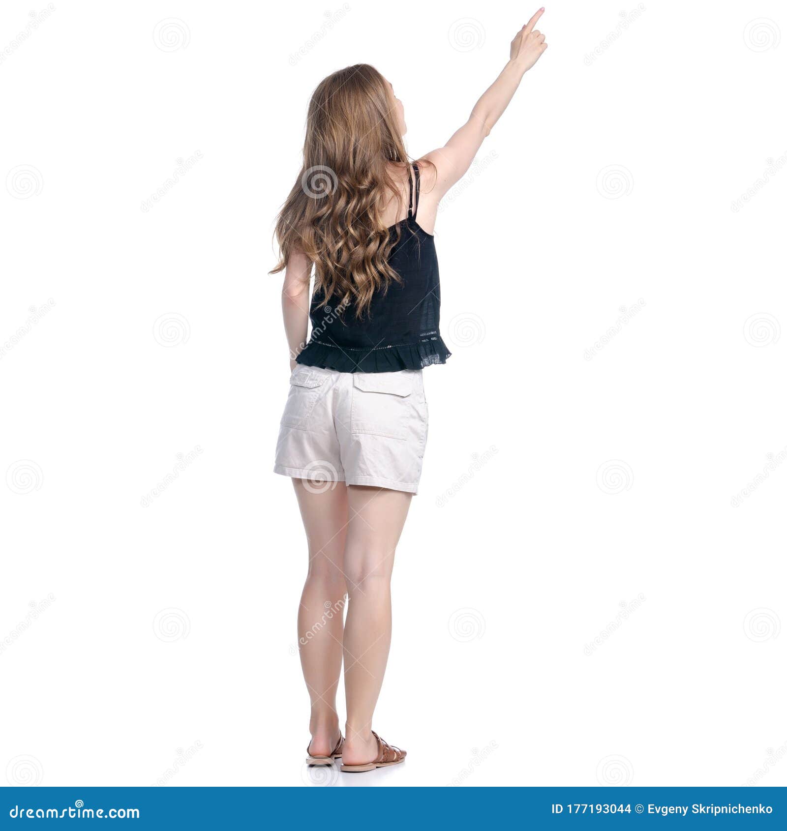 Woman in Shorts Standing Looking Showing Pointing Stock Photo - Image ...