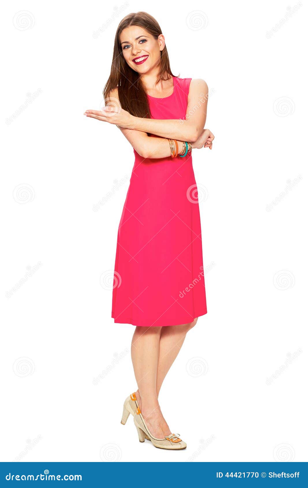 Woman Show Hand. Full Body Portrait. Stock Photo - Image of isolated