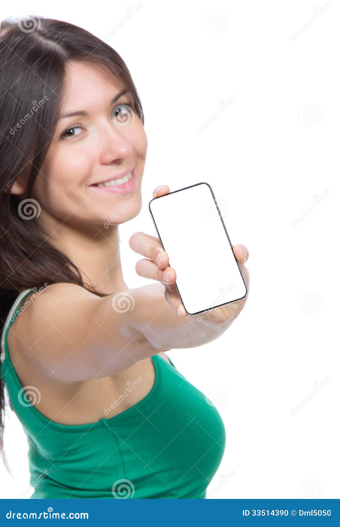 Woman Showing Display Of Her New Touch Mobile Cell Phone Stock Photo