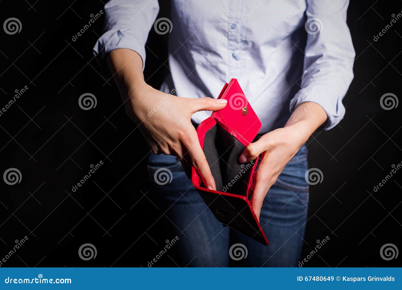 woman showing empty wallet